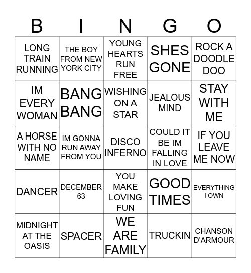 159 OH WHAT A NIGHT 70'S Bingo Card