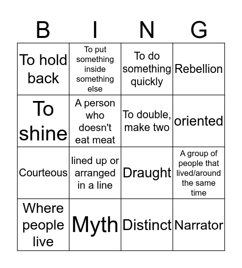 5th grade bingo Card
