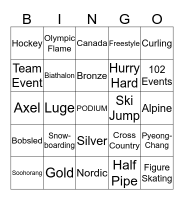 Winter Olympic Bingo Card