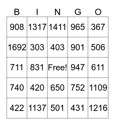 3 Digit Addition Bingo Card Bingo Card