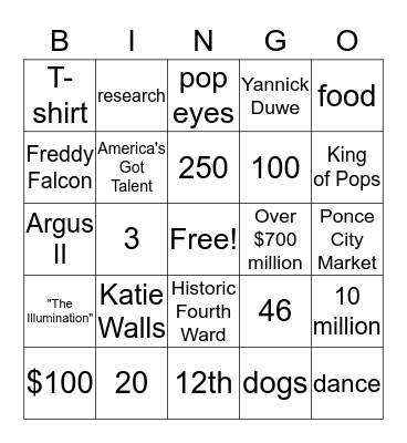 Vision Walk Bingo Card