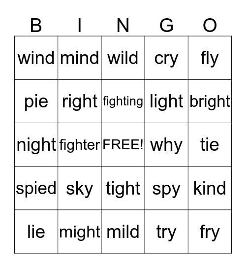 Long i words Bingo Card