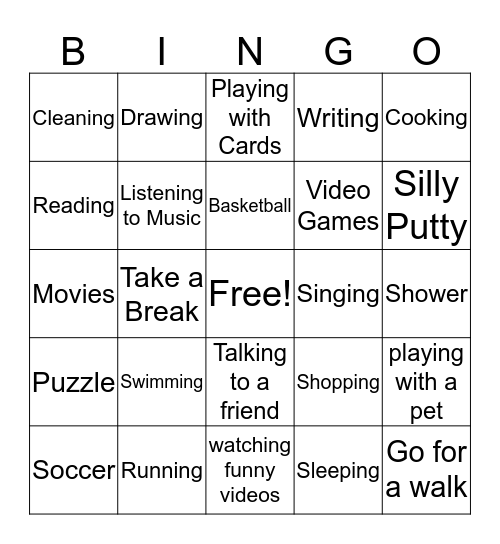 Coping skills Bingo Card