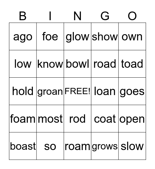 Long o wordsBingo Card