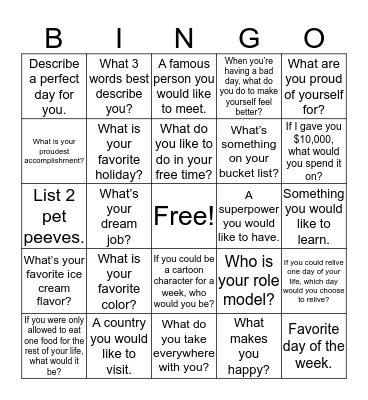 Getting to Know You Bingo Card