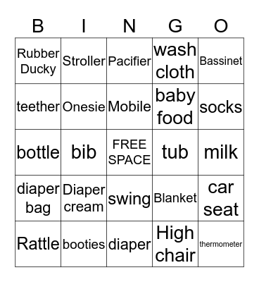 Baby Shower Bingo Card