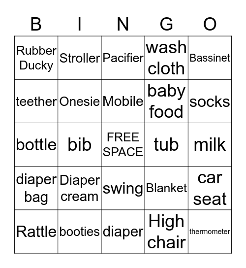 Baby Shower Bingo Card