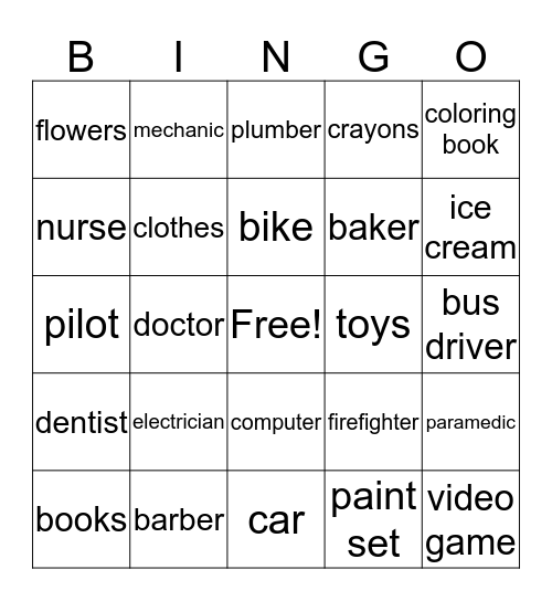 Goods and Services  Bingo Card