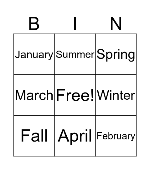 Seasons and months Bingo Card