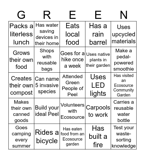 Green People of Peel Bingo Card