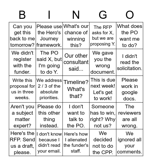 Grants Bingo Card