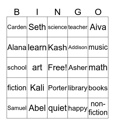 Mrs. Bennett's Class  Bingo Card