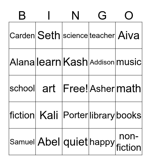 Mrs. Bennett's Class  Bingo Card