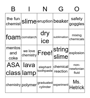 The Fun Chemist Bingo Card