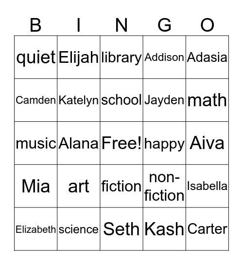 Mrs. Bennett's Class Bingo Card