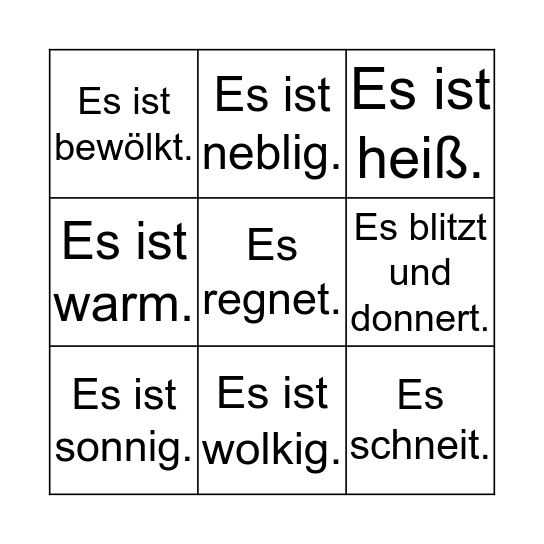 Wetter Bingo Card