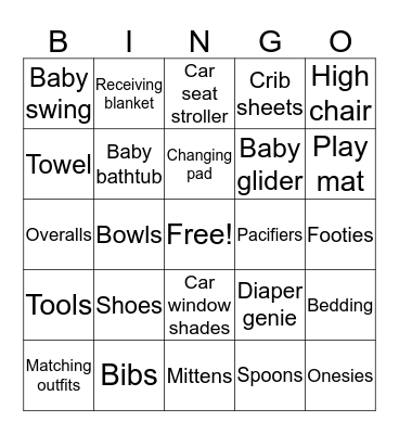 Baby Shower Bingo Card