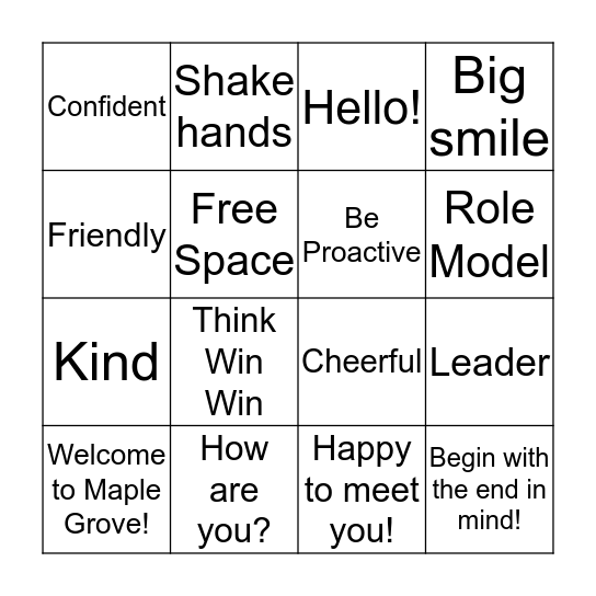 Greeter Leader Bingo Card