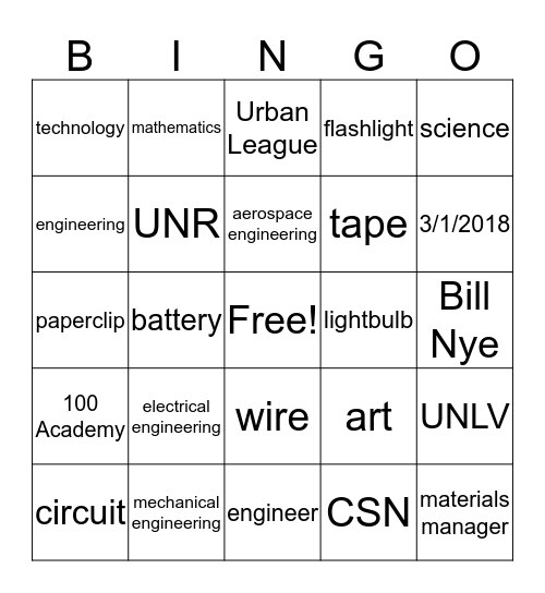 NSBE STEAM Word Review Bingo Card