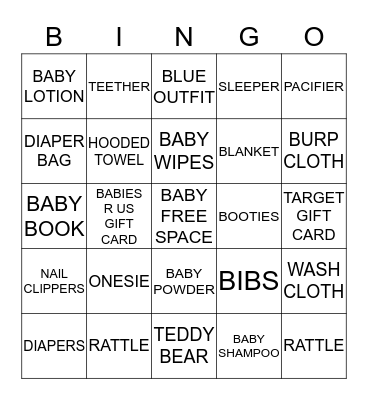 LaToya's Shower Gift Bingo Card