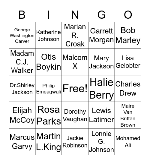 Black History Month Bingo Card