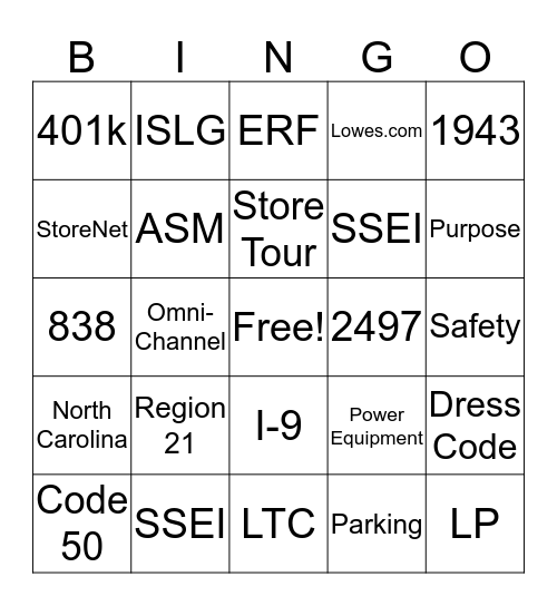 LOWE'S 2497 Bingo Card
