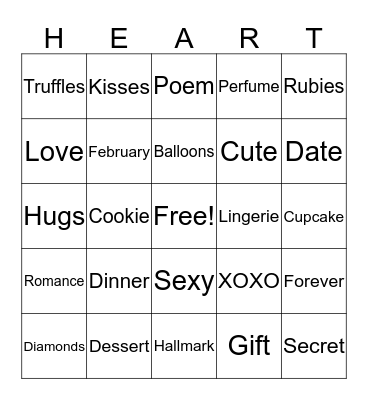 Valentines Day Bingo Card