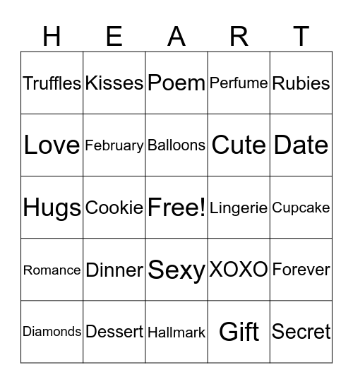 Valentines Day Bingo Card