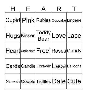 Valentines Day Bingo Card