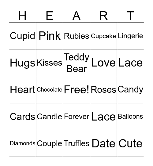 Valentines Day Bingo Card