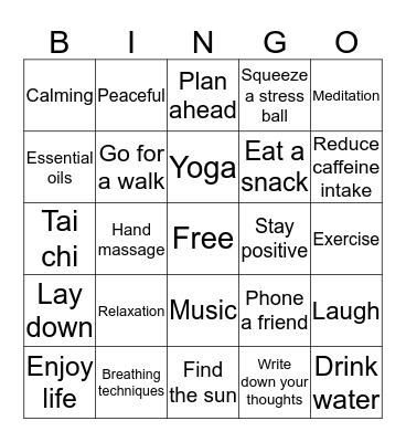 Stress Free Bingo Card