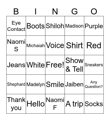 Presentation Bingo Card