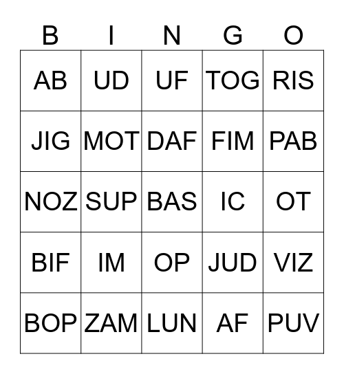 SHORT A  O U I VOWEL SOUND Bingo Card