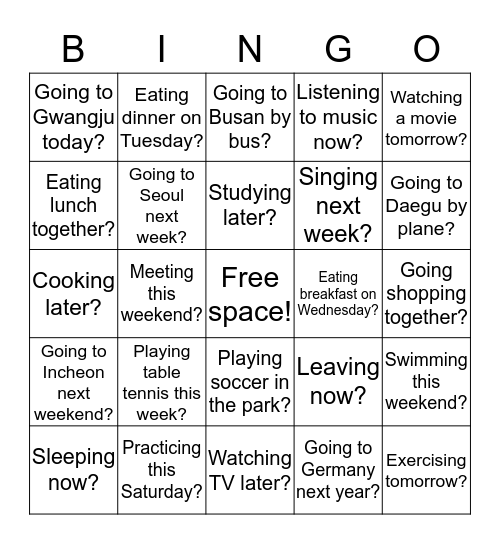 What do you think of...? Bingo Card
