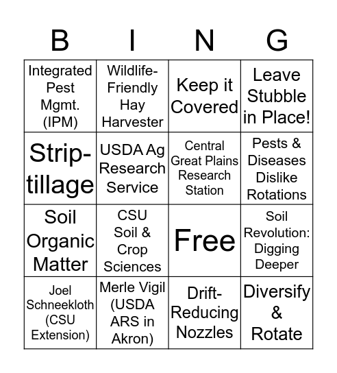 Soil Health Bingo Card