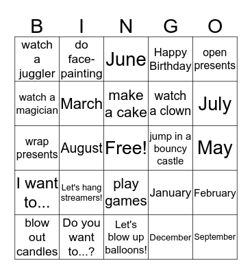 Birthday Bingo Card