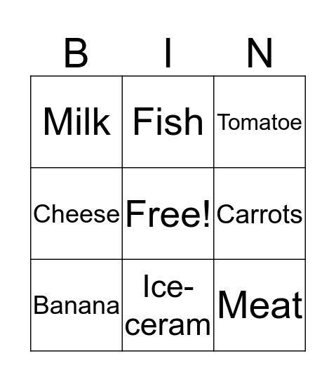 FOOD Bingo Card