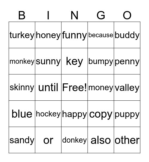 Animal Teams (y and ey) Bingo Card