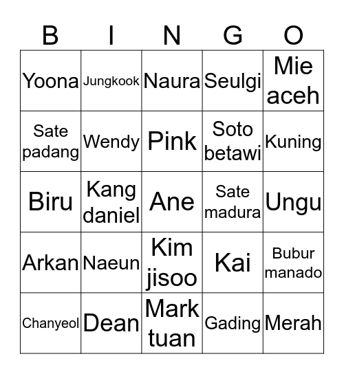 Bingo nya naura Bingo Card