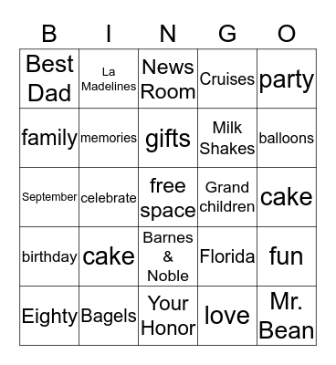 Jerry's Birthday Bingo Card