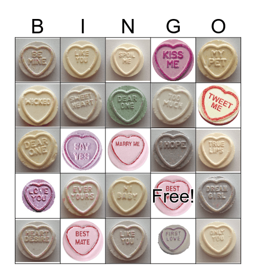 Valentines Love Hearts Bingo Card