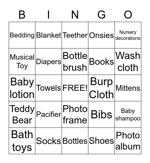 Baby Bingo Card