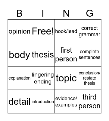 Untitled Bingo Card