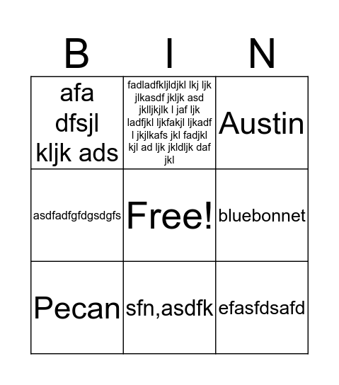 Texas Bingo Card