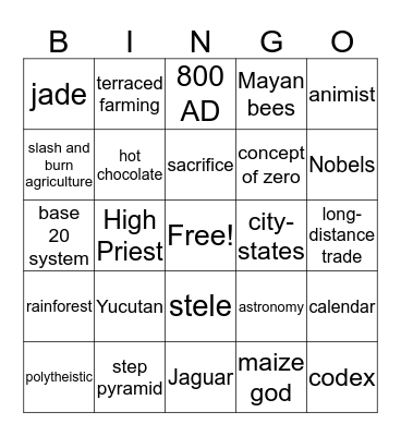 Maya Bingo Card