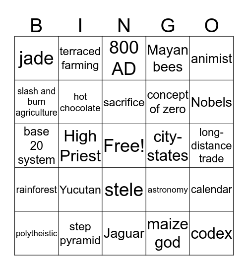 Maya Bingo Card