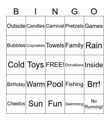 Autumn's Polar Bear Swim Party Bingo Card