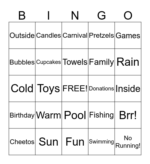 Autumn's Polar Bear Swim Party Bingo Card