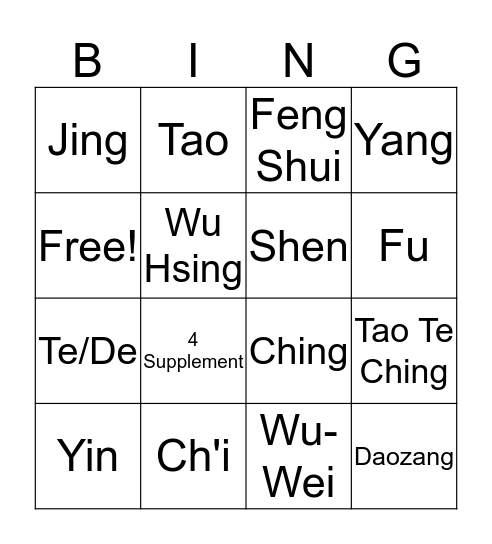 Taoism Bingo! Bingo Card