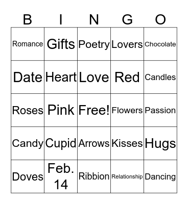 Cupid's Valentine Bingo Card